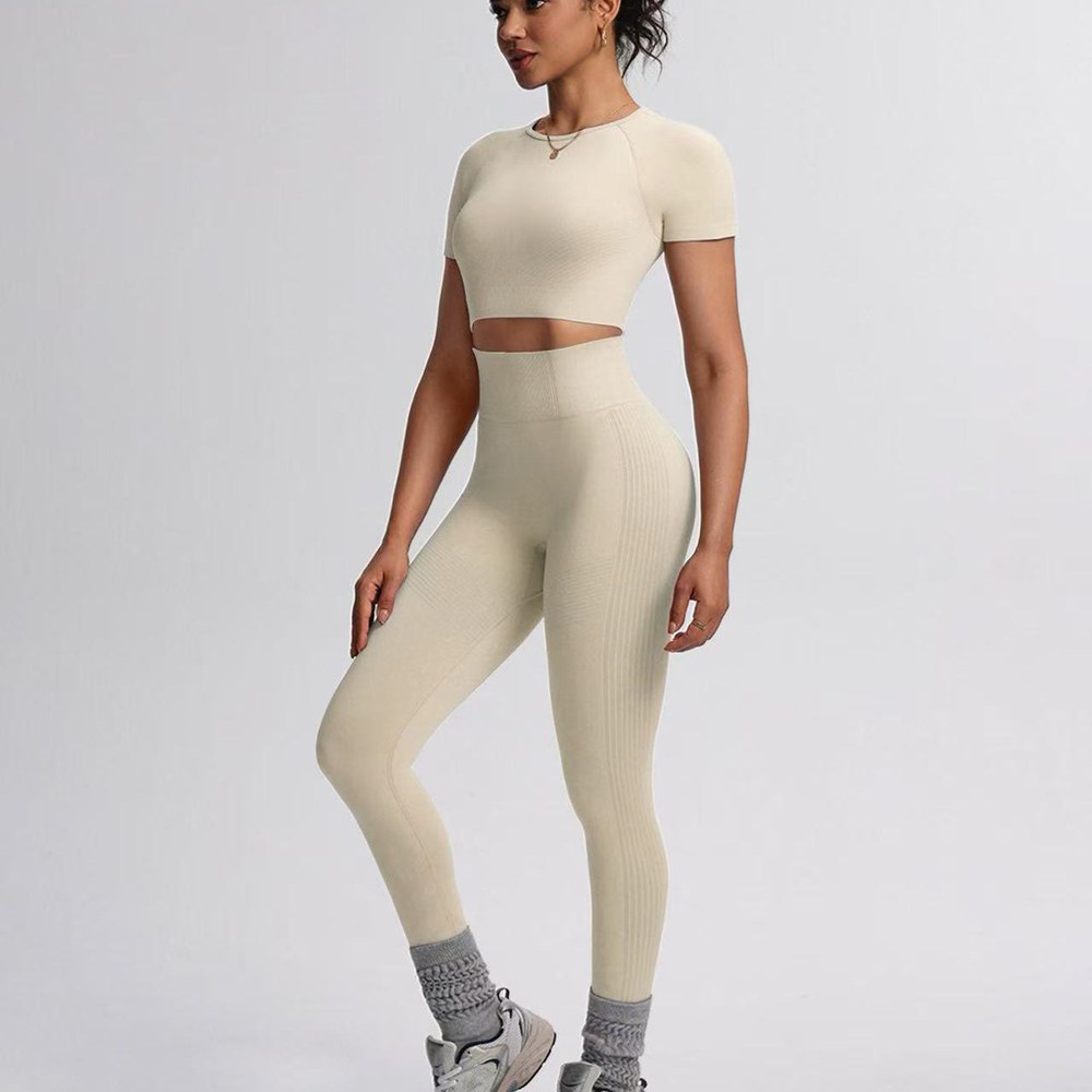 Yoga & Fitness Short-Sleeve Top and Long Pants Set